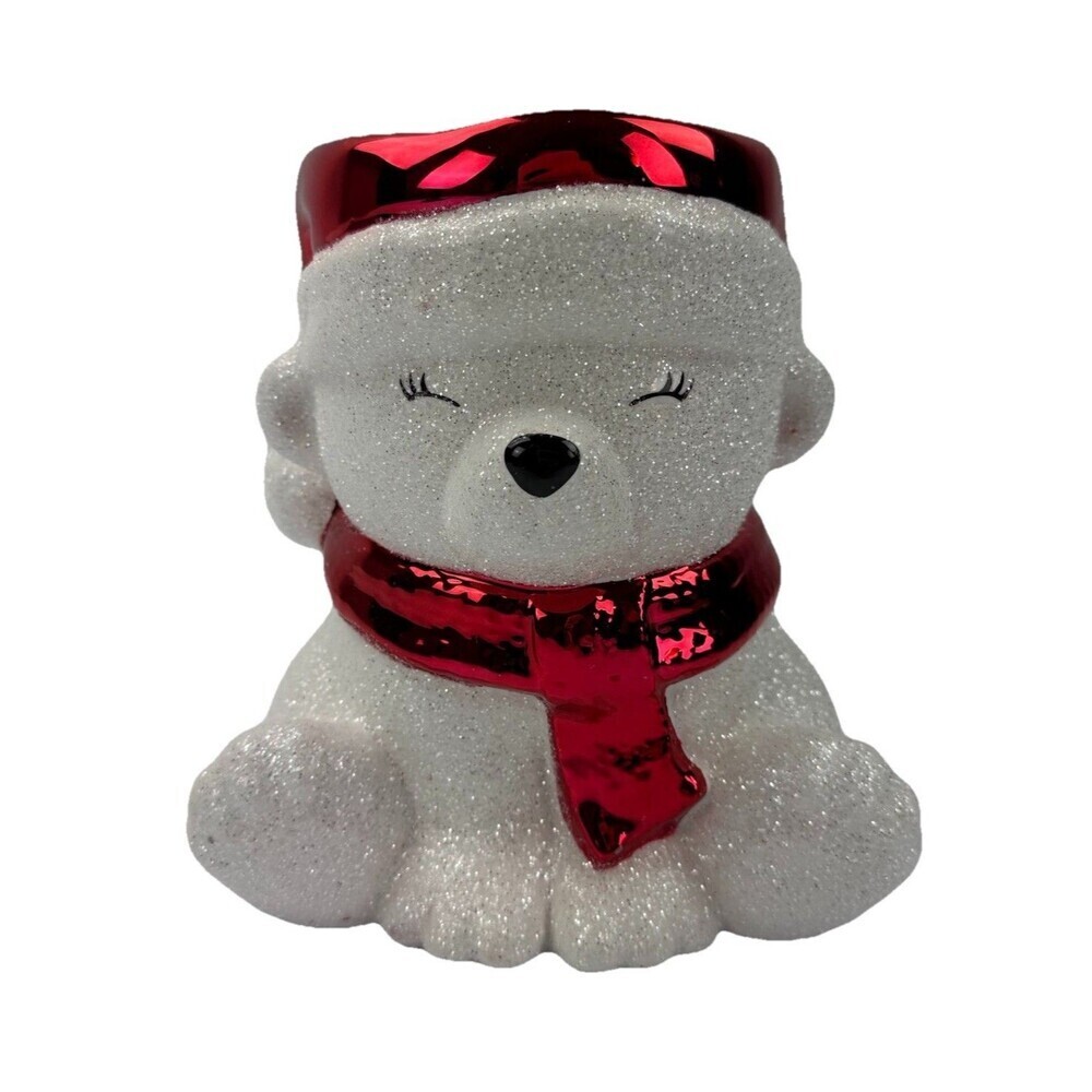 Bath & Body Works Polar Bear 3 Wick Candle Holder Red Glitter Winter